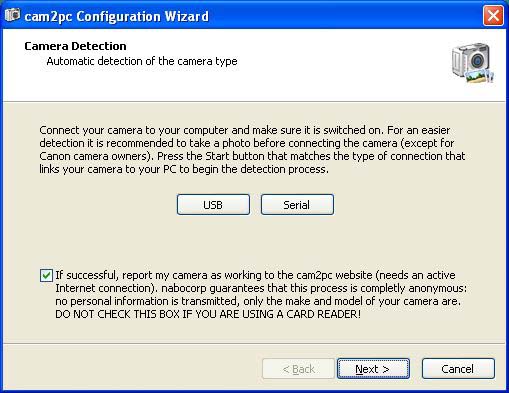 The Configuration Wizard allows you to setup cam2pc in a few clicks!